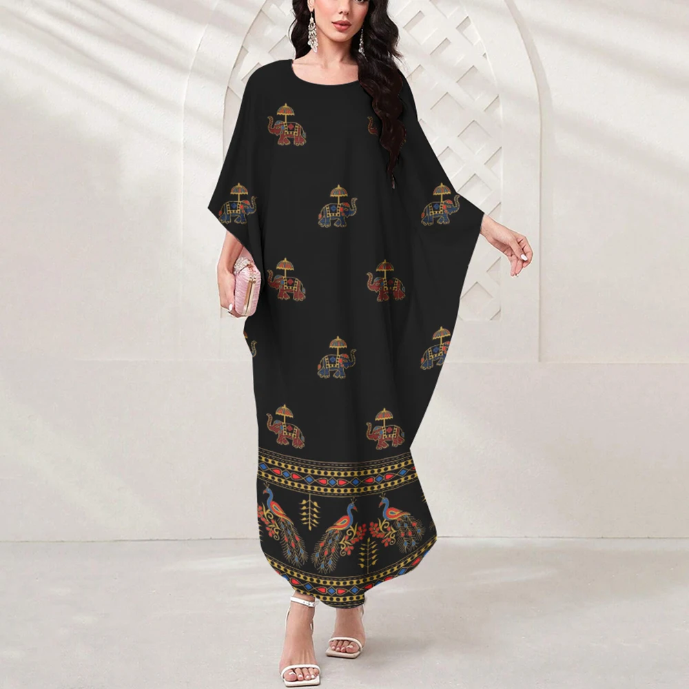 Summer Gilbab Muslim Abaya Dress Women Muslim Fashion Vintage Print Batsleeve Party Dress Temperament Noble Arab Muslim Dress