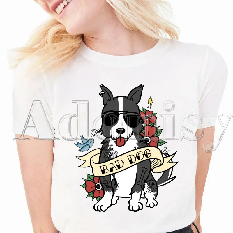 Border Collie Print T-shirts Women Summer Graphic Tees Funny Shirts For Woman Tshirts Loose Crew Neck Harajuku Tops