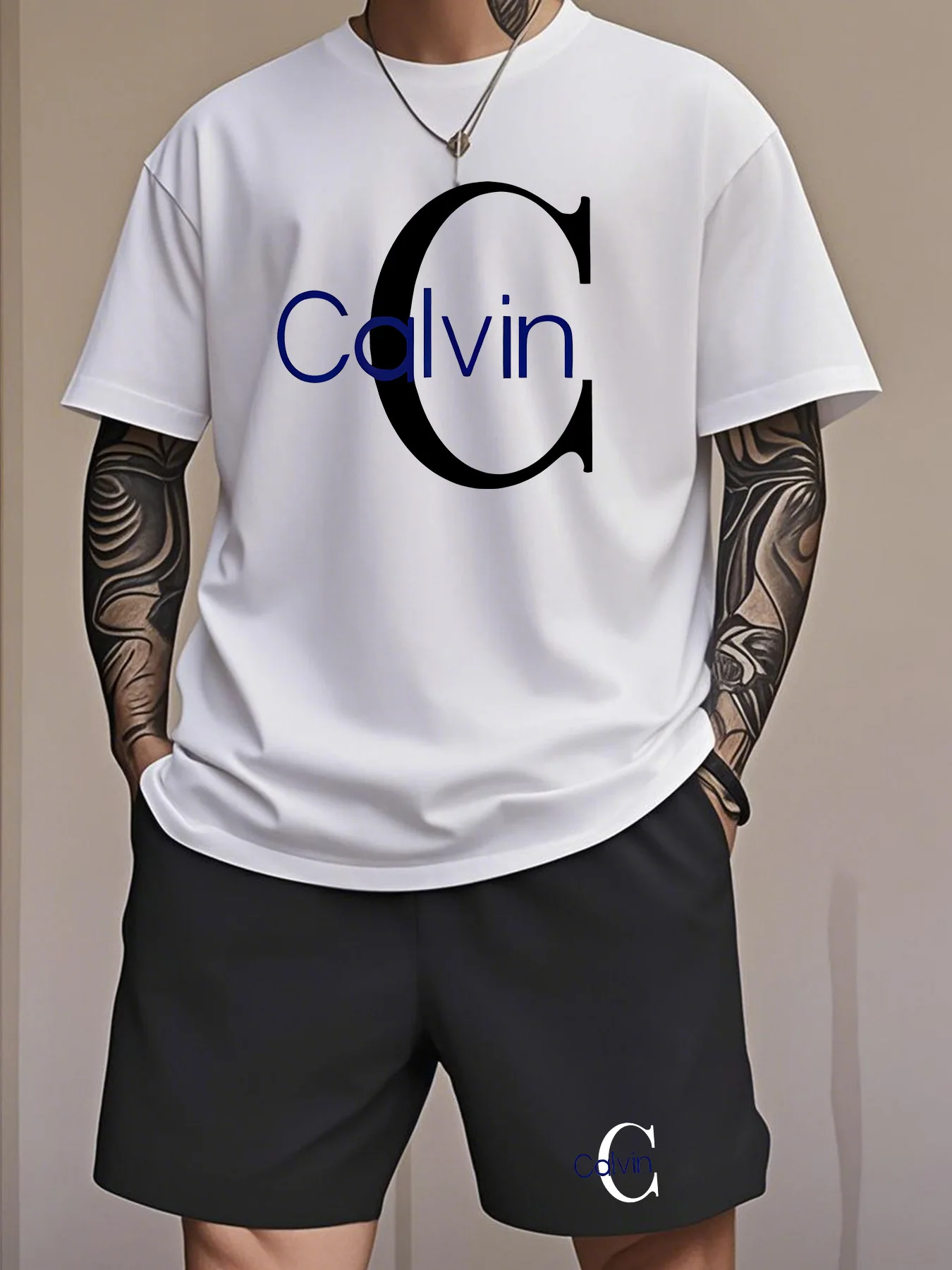 

This summer's popular 100% polyester letter-printed short-sleeved T-shirt set is a casual and fashionable street item for men