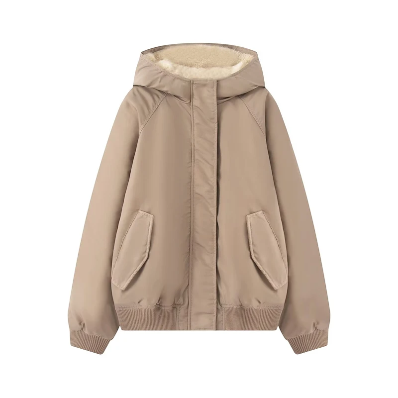 Beige Borgogna, Opzioni nere, Caldo cappotto invernale con tasche Giacca da donna con cappuccio foderata in pile