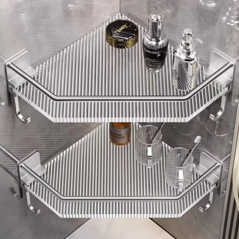 Large Capacity Organizer Wall Shelf No Drill Acrylic Triangle Bathroom Shelf Wall Mount Corner Storage Rack Bathroom Accessories