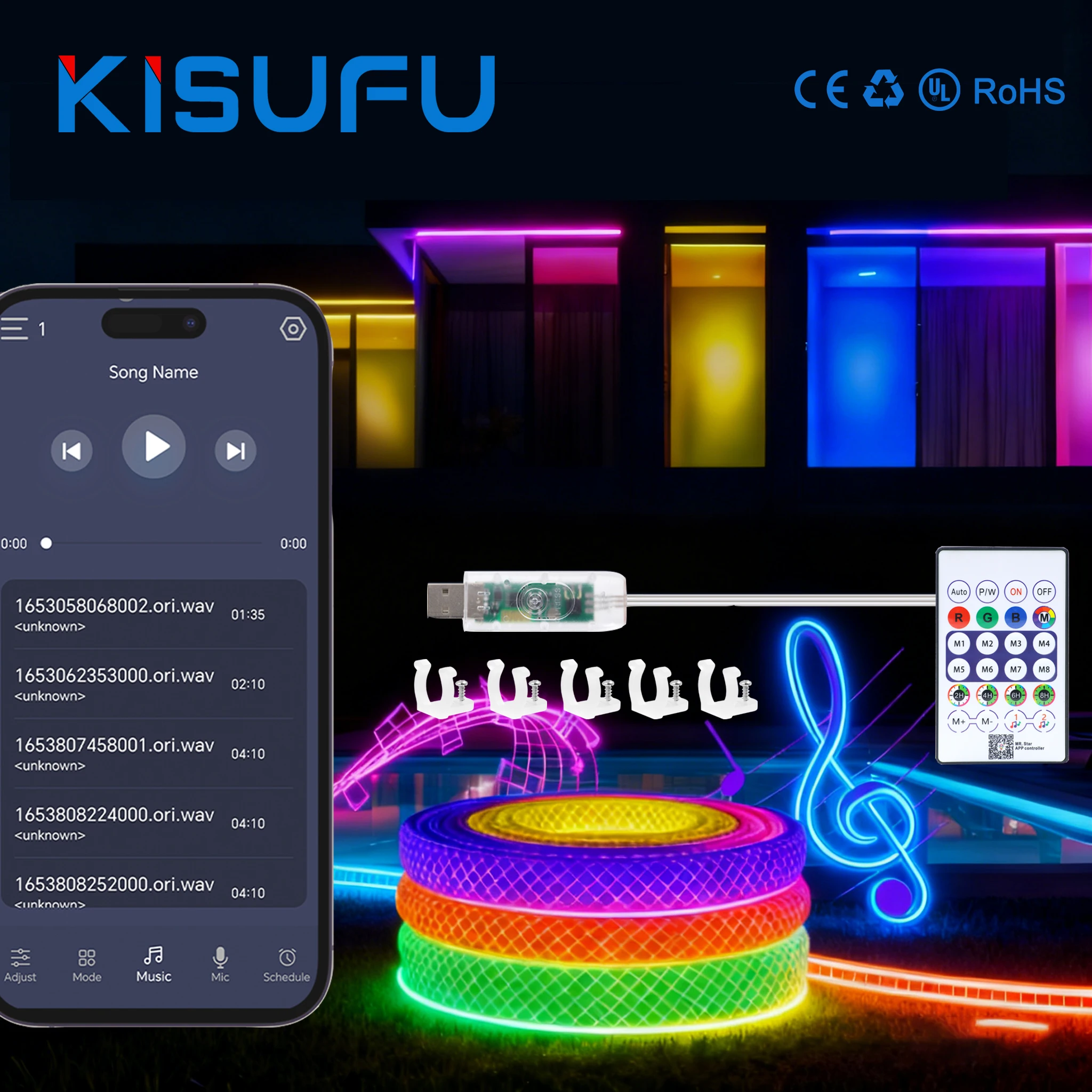 

USB Smart Round сетчатый узор Неоновая светодиодная лента WS2812B WS2811 Пульт дистанционного управления и управление через приложение Гибкая веревочная подсветка RGBIC 360 градусов 1–5 м