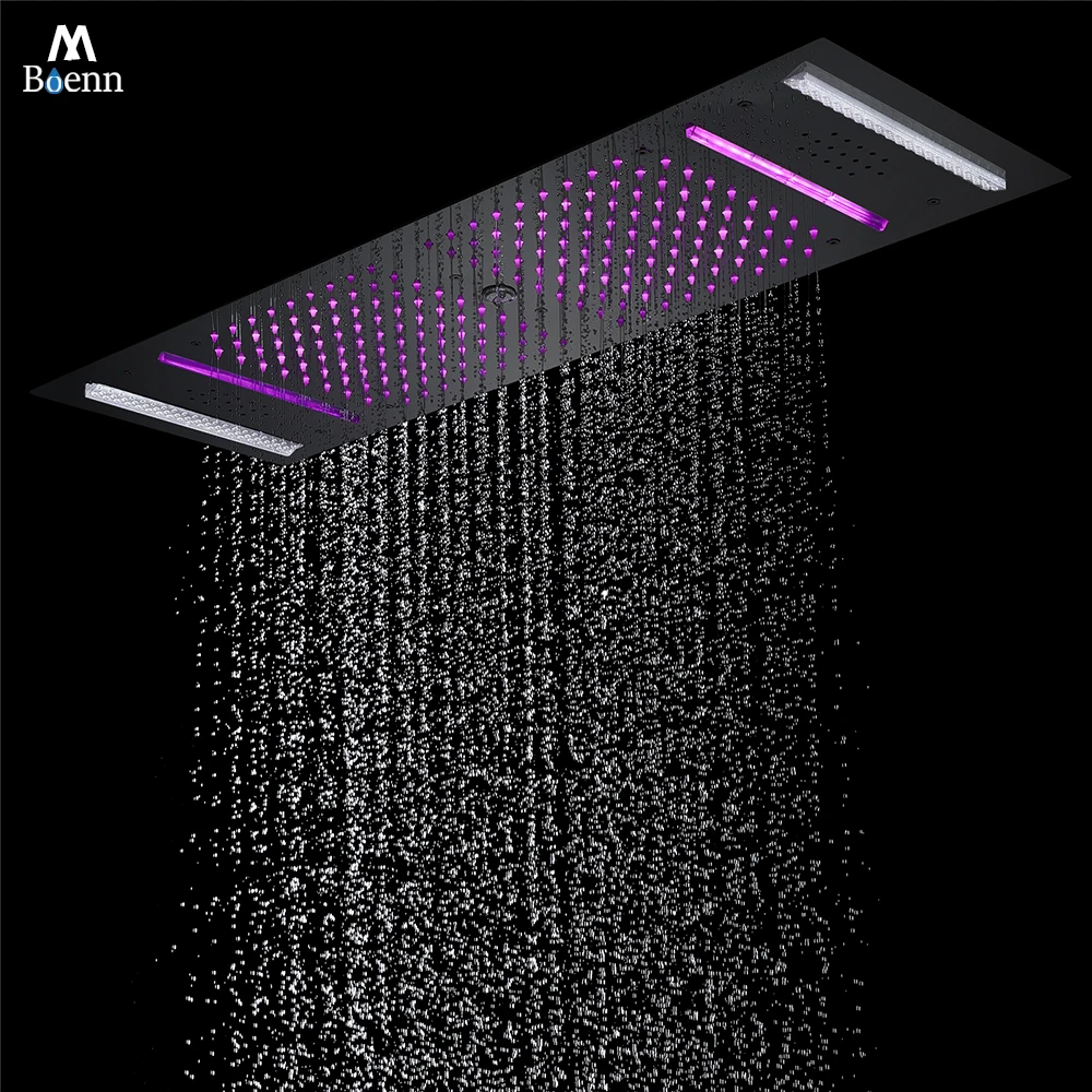 M Boenn 4 Functions Couples LED Shower Head Rainfall Bar Shape For Bathroom Embedded Ceiling Black Shower Panel Stainless Steel
