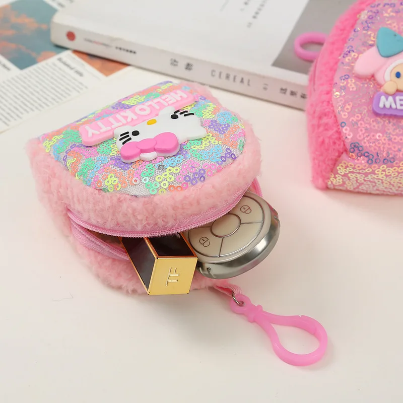 5/10pcs Sanrio Cute Coin Purse Keychain Pendant Anime Kurome Melody Colorful Sequin Student Card Bag School Bag Decoration Gift