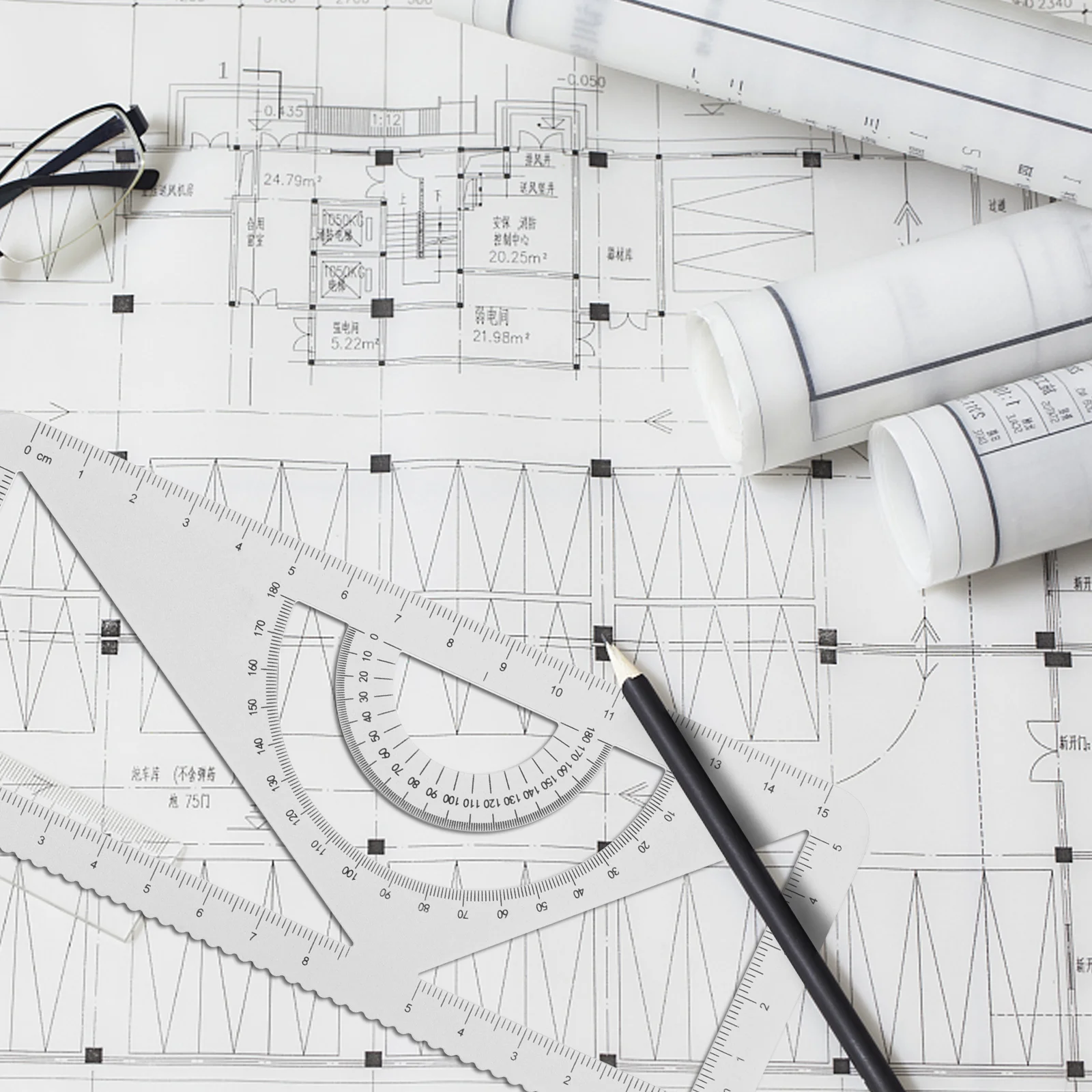 Ruler Set Drawing Measurement Geometry Triangle Straightedge Protractor