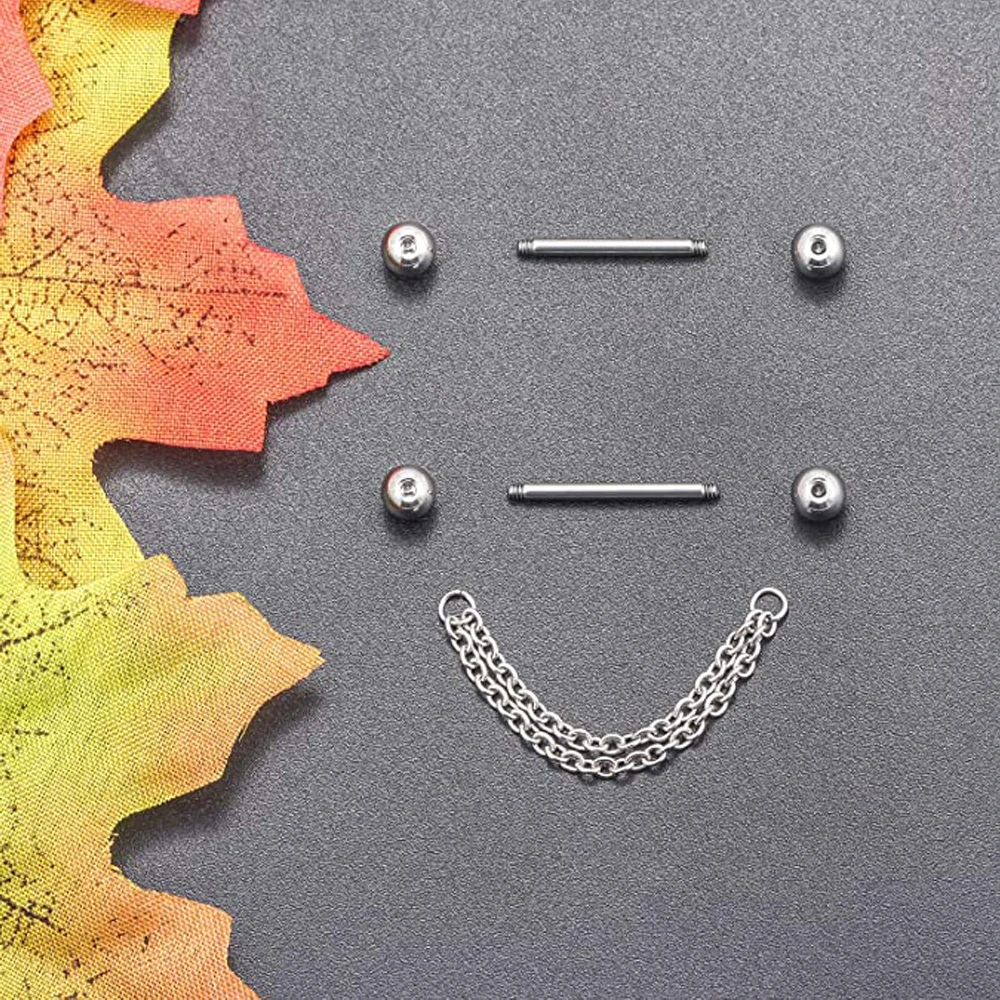 6 Pairs Nipple Rings 14G Surgical Steel Chain Dangle Nipple Shield Barbell Piercing Nipplerings Bar Jewelry for Women Men Kit image 4
