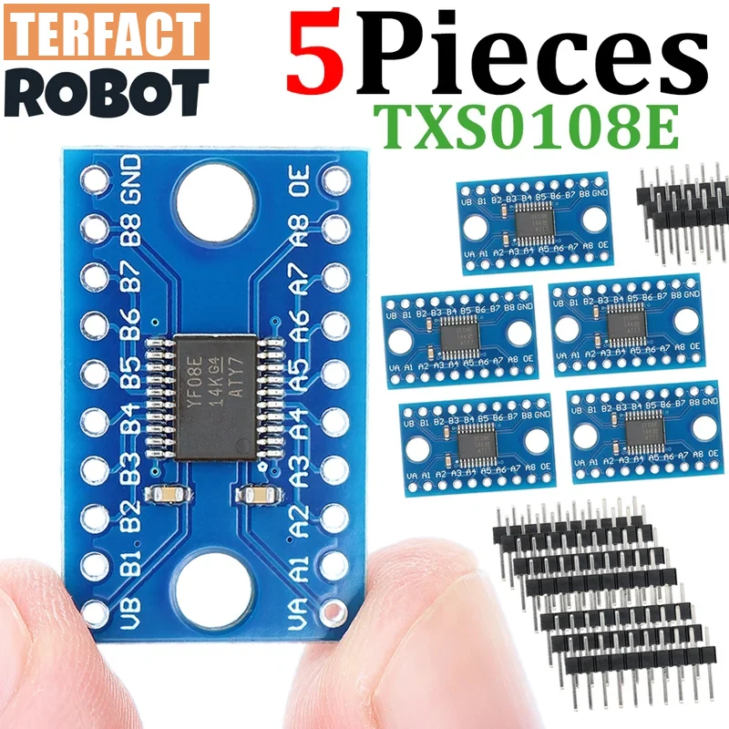 TERFACT 5pcs TXS0108E Module 8 Channel Logic Level Converter Bi-Directional High Speed Full Duplex Shifter 3.3V 5V TXS0108