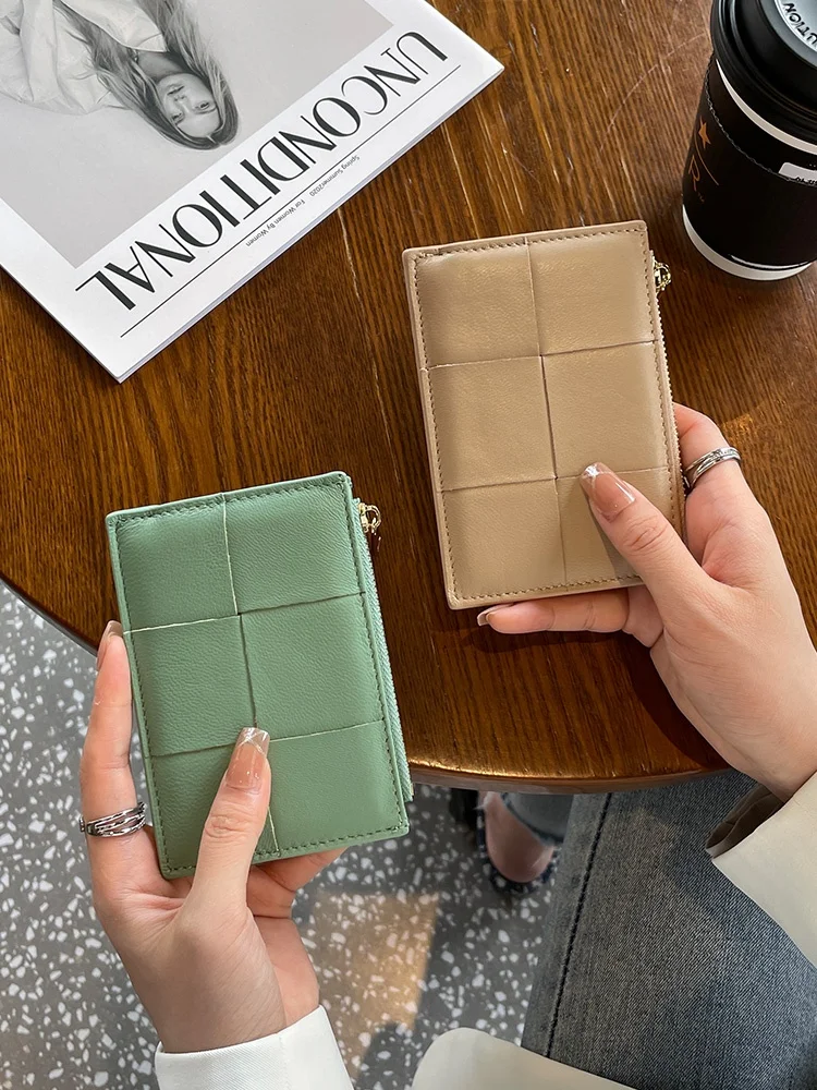 2024 New Arrival Leather Card Holder Women's Mini Thin Sle Small Goatskin Card Clamp Simple Coin Purse Id Storage Bag