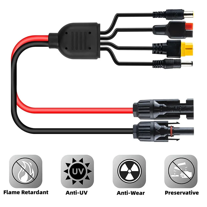 PV Connector Convert to DC5521/DC7909/XT60/Anderson Plug Multi-spec Cable, Versatile Adapter Accessories for Different Outdoor S
