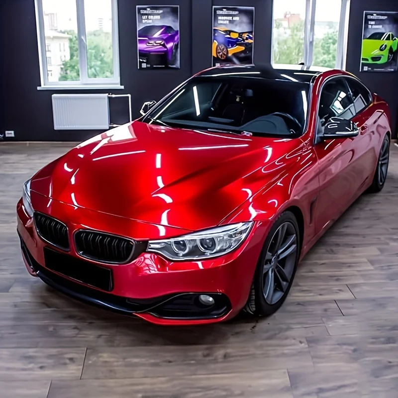 Ultra Glossy Candy Red Metallic Vinyl Wrap Film Self Adhesive Car Motorcycle Decoration Sticker Decal With Air Release view 4