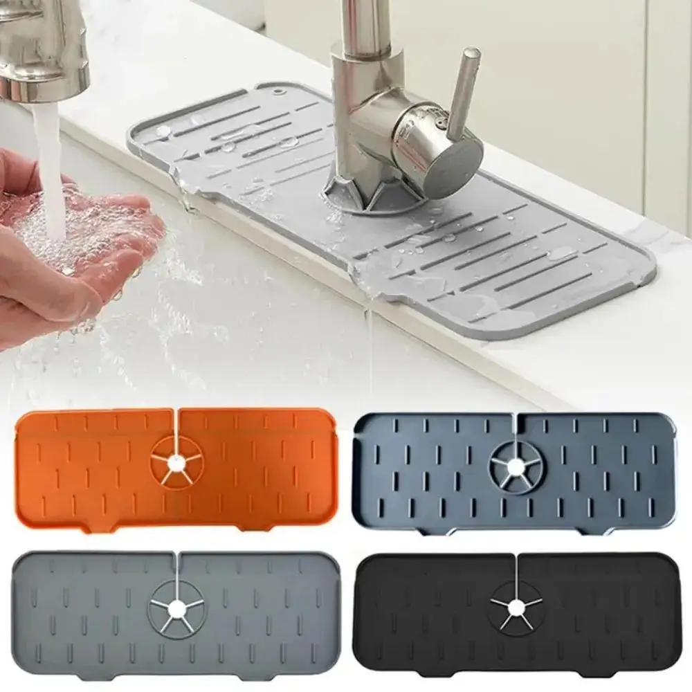 Silicone Faucet Drain Absorbent Mat Water Sink Splash Guard Drainage Drying  for Bathroom Kitchen Washbasin Protection Clean Pad