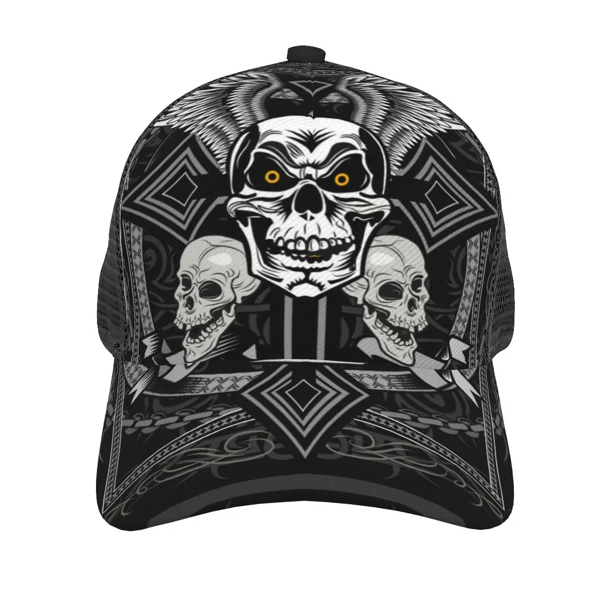 Mesh Baseball Cap Men Women Skull And Ornate Christian Cross Dad Hat Unisex Hip Hop Hat Outdoor Hat Gorras