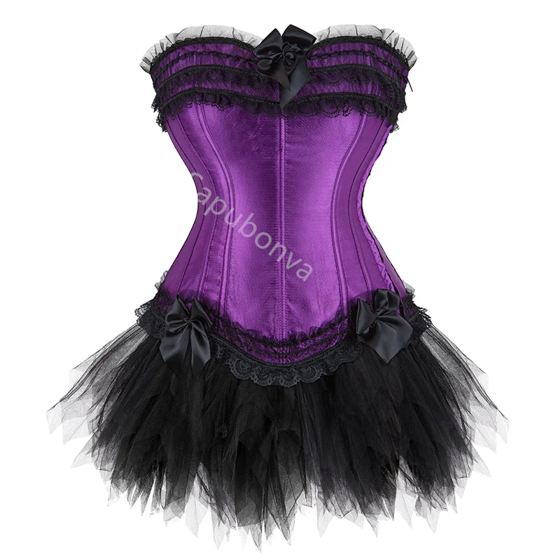 Sapubonva – robe Corset noire, grande taille, Sexy, Bustier, jupe Tutu, style victorien, Burlesque, gothique, exotique, Lingerie Halloween