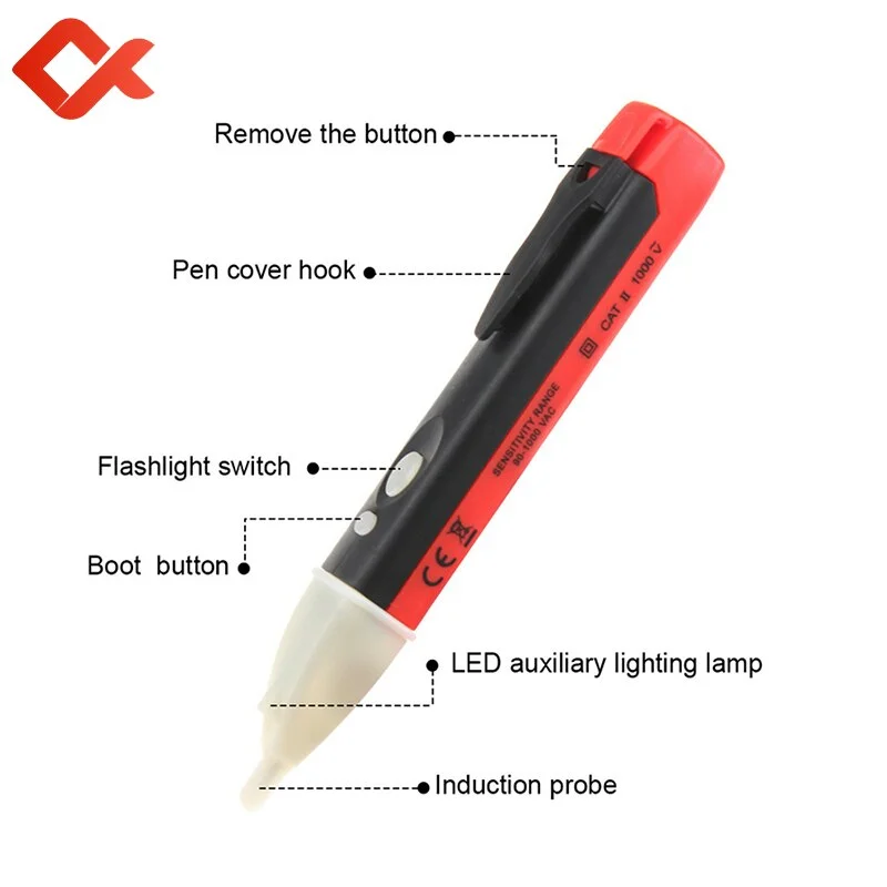 QHTITEC Non-Contact Electric Pen 90-1000V AC 50-500Hz Voltage Detector Test Pens LED Light Indicator Pencil Stick Luminous