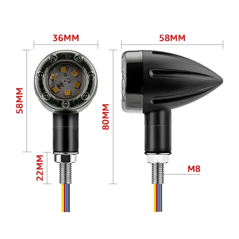 Motorcycle Turn Signal Light LED Mini Bullet Moto Indicators Stop Light LED Universal 12V 8mm LED Brake Amber Red Tail Lamp