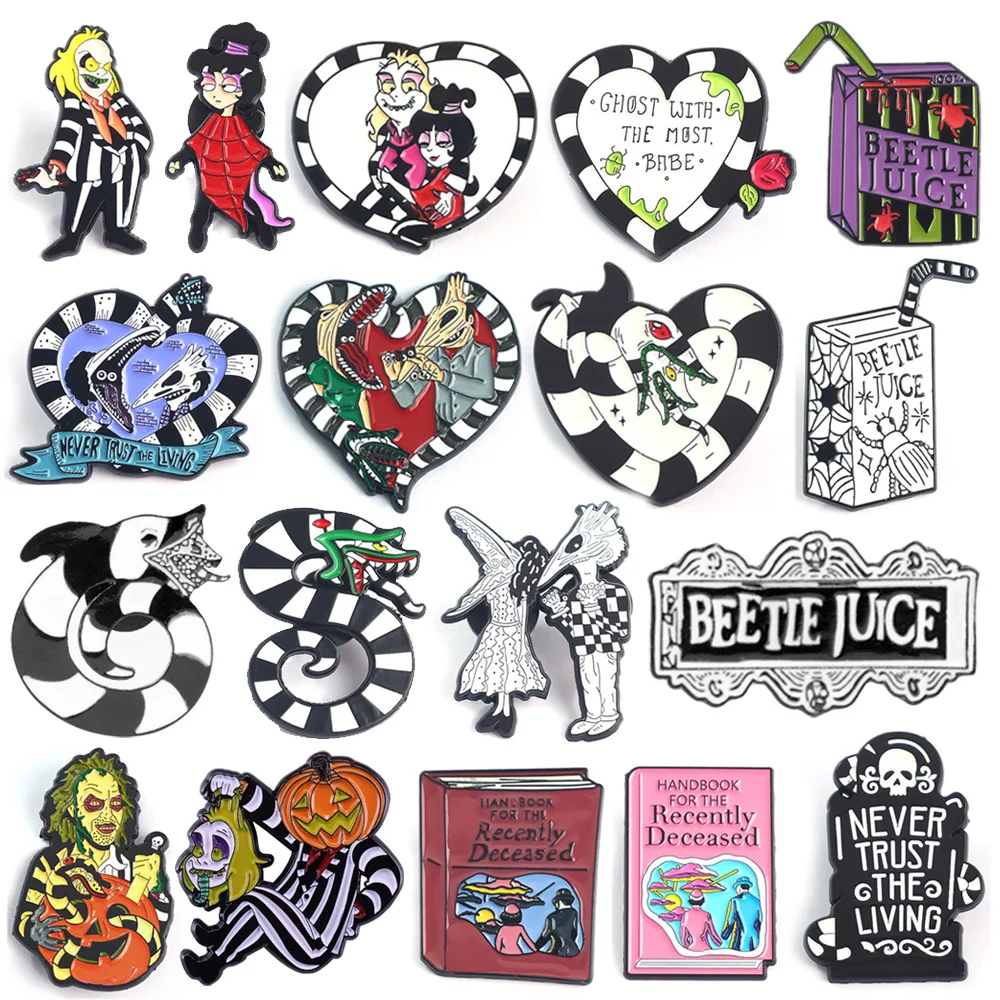 

Эмалированная брошь из комедийного фильма ужасов, черно-белая полоска, металлический лацкан, булавка для рюкзака, аксессуары для косплея, значок, подарок на Хэллоуин