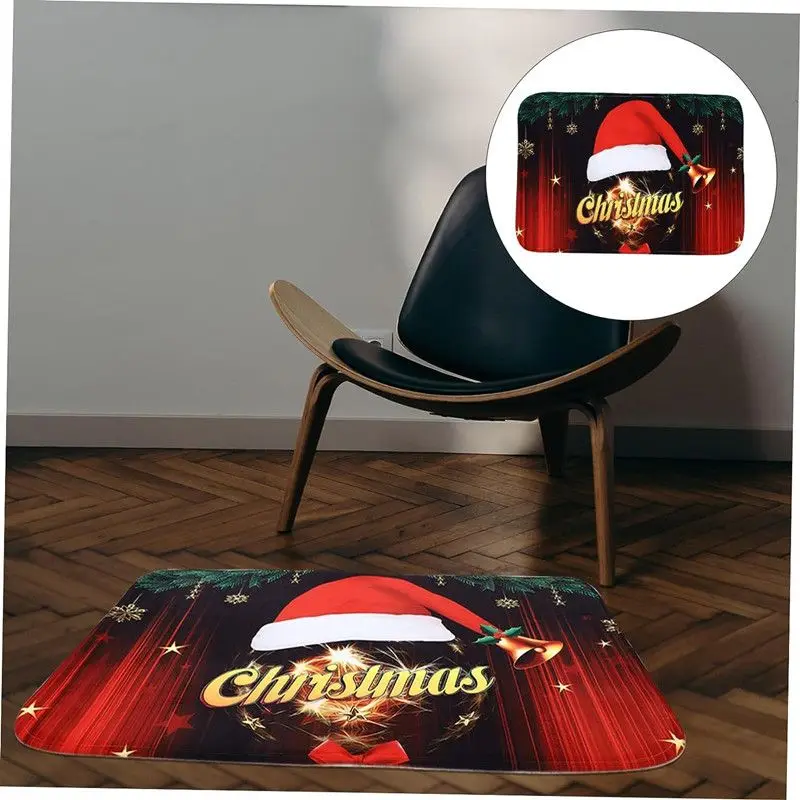 VIKAMA Christmas Entrance Door Mat Santa Claus Gift Box Reindeer Print Non Slip Mat For Front Door Porch Xmas Decor