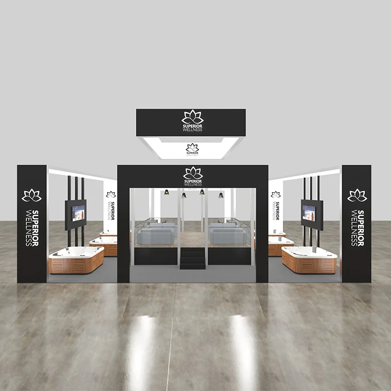 China Factory 10 x 8 m große, luxuriöse LED-Hintergrundbeleuchtung, Ausstellungsdisplay, Messe-Stand