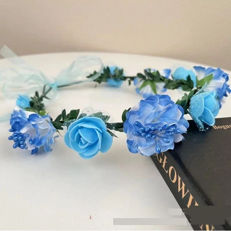 Fashion Bohemia Garland Flower Crown Women Headbands with Adjustable Ribbon Girls Floral Wreath Bridal Halo Headpiece