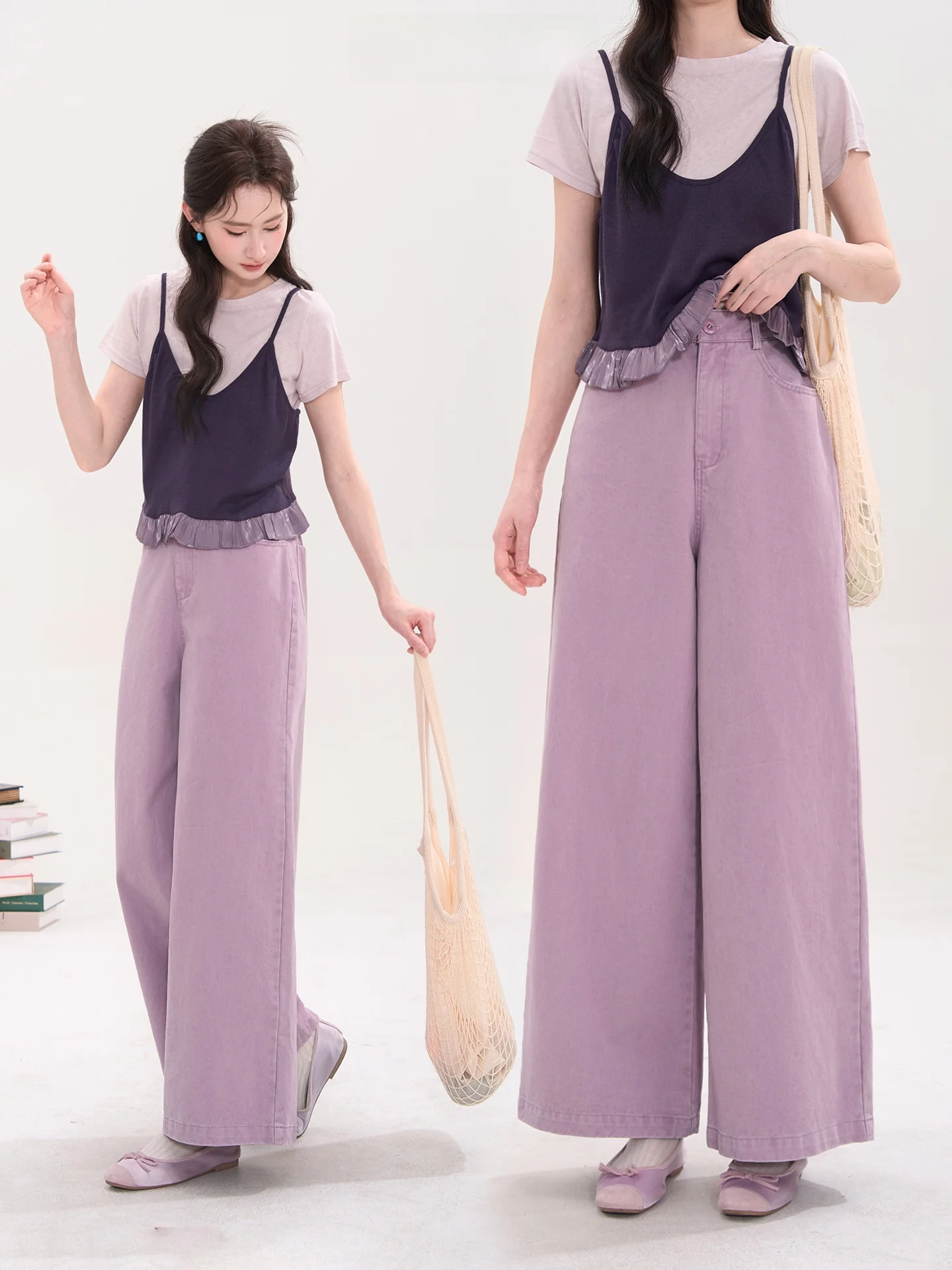 

Pure Color Straight Leg Jeans High Waist Casual Pants Women's Spring Summer Simple Design Cotton Denim Skinnies