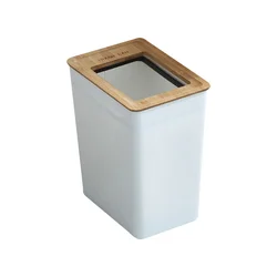 Bamboo Lid Bathroom Trash Can Car Garbage Bin Nordic Bucket Household Wooden Creative Waste Simple Pp Office Room Kitchen