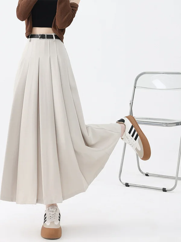 

Длинная плиссированная юбка с завязанным поясом на талии Юбка-миди трапециевидной формы с высокой талией Street Sle Юбки из полиэстера со сборками