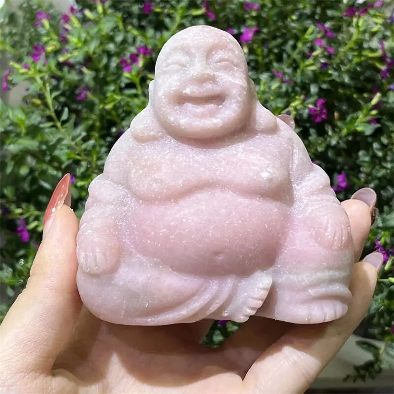 Natural Pink Opal Maitreya Buddha Statue, Healing Crystal, Fengshui Fashion, Buddhism Home Decoration, Gift, 1Pc