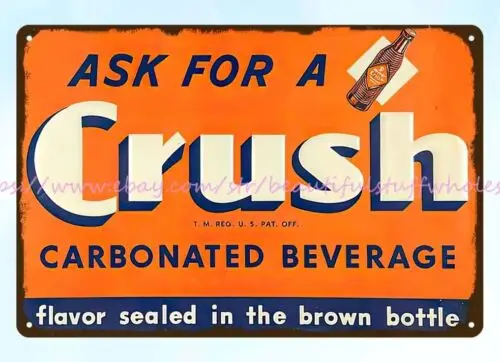 metal advertising decor 1940s Orange Crush beverage drink metal tin sign