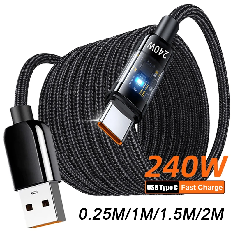 240W USB Type C To USB C Cable Fast Charging Charger Wire For iPhone 15 16 Xiaomi Samsung Macbook Pro iPad Laptop USBC Cord 2M