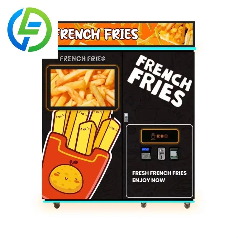 

55 Inch Touch Screen Fully Automatic Fries Vending Machine Robot Operated Self Service Hot French Fry Business