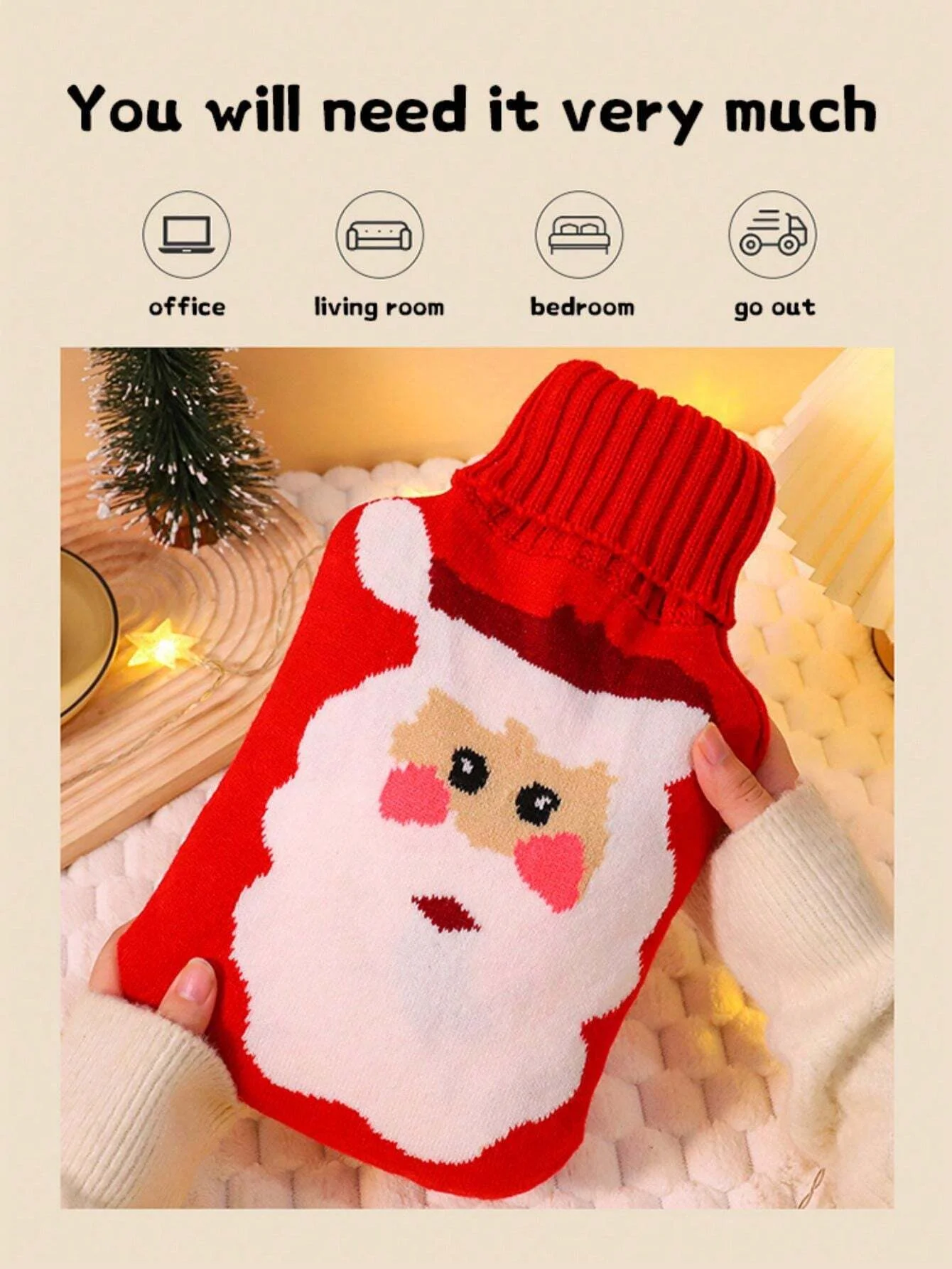 2000Ml Large Hot Water Bottle With Cover, Cute Cartoon Pvc Water Bag And Soft Plush Cover Christmas Present (Due To Different Ba