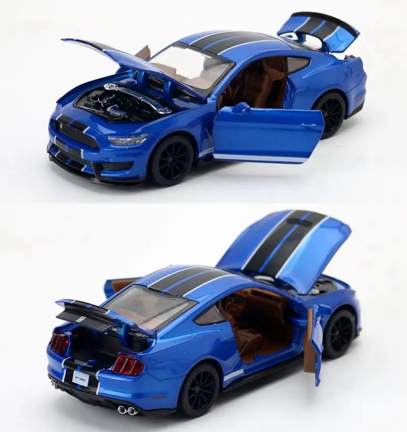 Miniauto 1:32 Scale Ford Shelby GT350 Toy Car Diecast Model Pull Back Doors Openable Sound & Light Educational Collection Gift