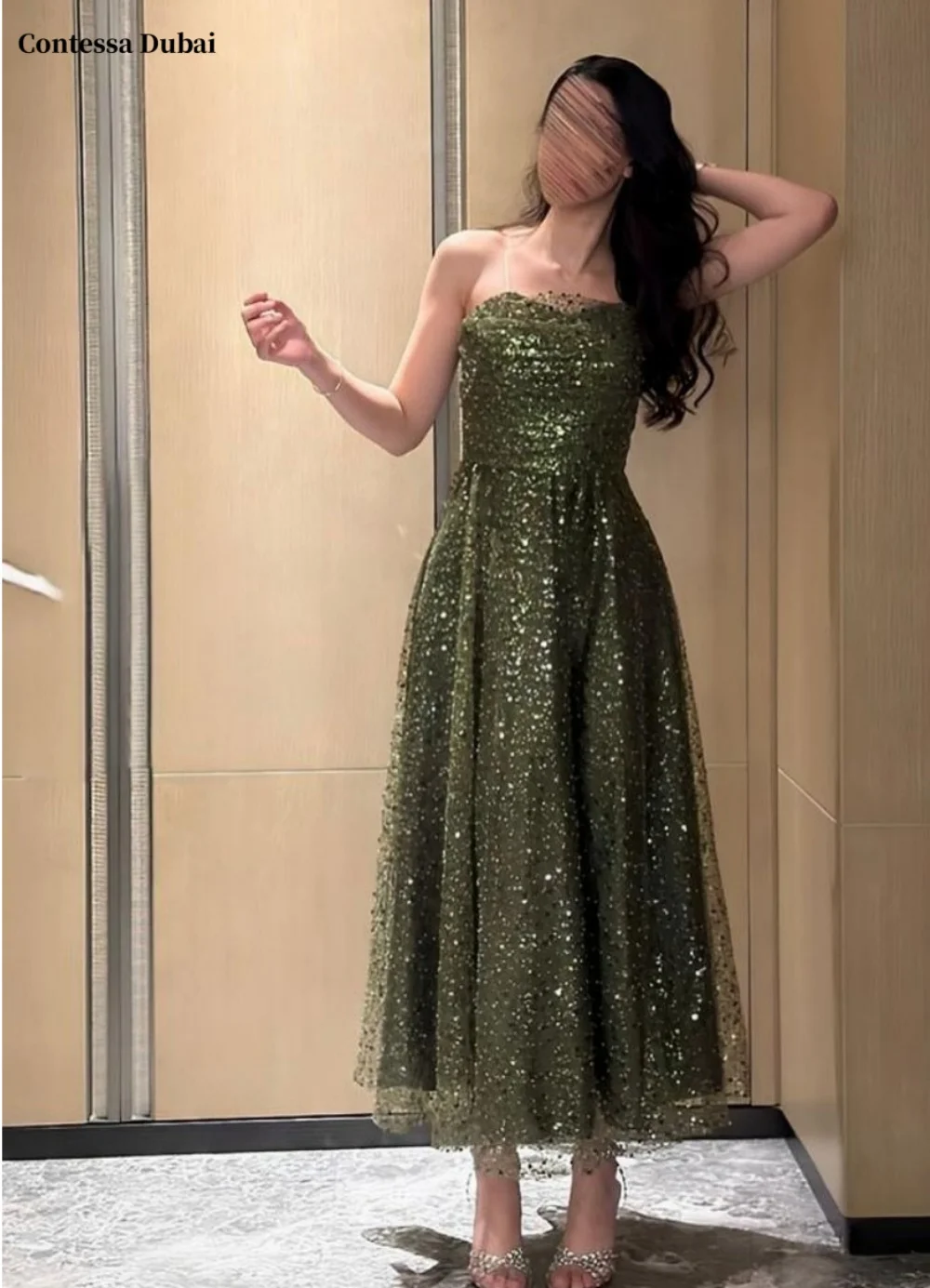 

Contessa Dubai customized A-Line prom party dress Strapless Ankle-Length vestidos de noche Spaghetti Strap Formal Evening 2025