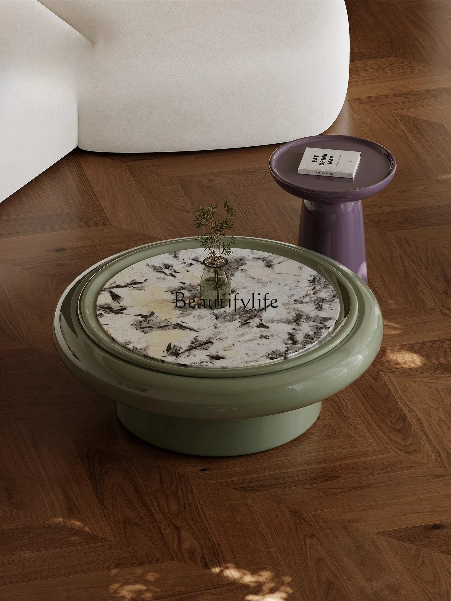 

ls 51 Nordic minimalist round coffee table living room home designer creative snow mountain orchid luxury stone coffee table sim