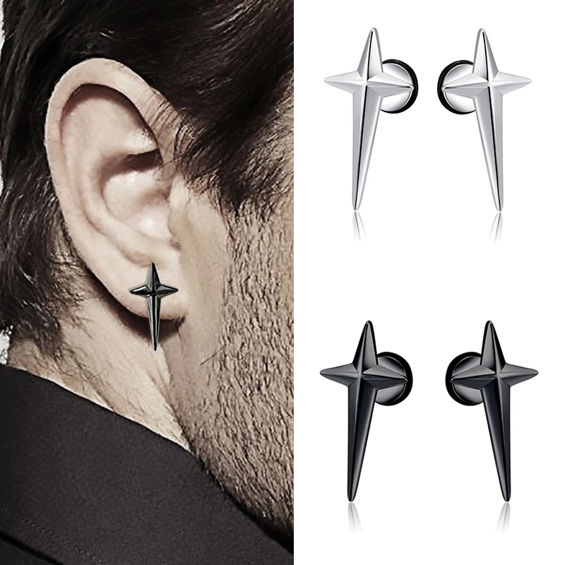 Men's Hip-hop Rock Fashion Starlight Ear Studs Male Stainless Steel personality Earring Boy Trend Simple Street Ear Jewelry Gift