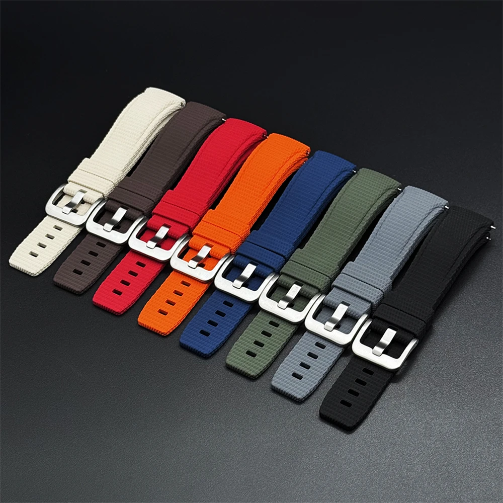 

Universal curved interface 20mm 21mm 22mm soft FKM watch strap with quick release fluororubber band