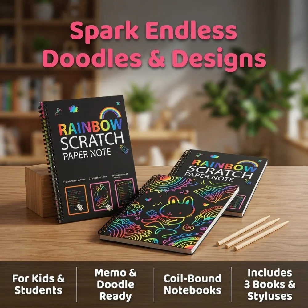 

3PCS Coil bound Scratch Art Notebook Vivid color base Portable layout Coil Bound Sketch Pad Dual purpose use Thickened paper