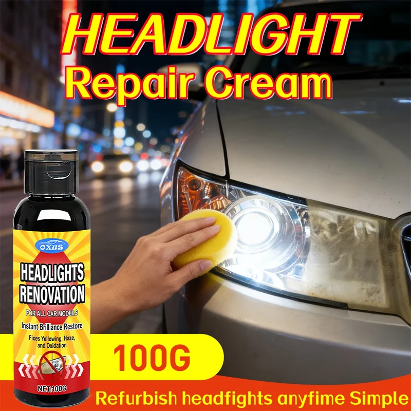 Headlight Restore Cream Car Polish, Remove Yellowing Foggy Oxidation, Scratch Repair, Brightness Enhancement
