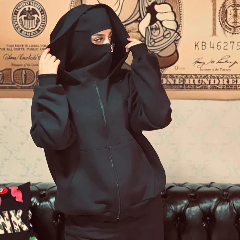 جديد الرجال النساء هوديي سترة الشارع الشهير كم طويل بلوزات سستة قناع السترة الذكور رياضية الرجال الملابس الشارع الشهير