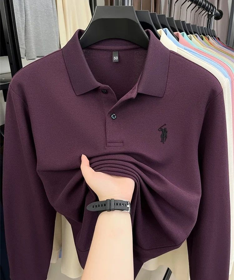 100% pure cotton high-end brand men's long sleeve polo shirt autumn winter fashionable luxury embroidery golf top casual T-shirt
