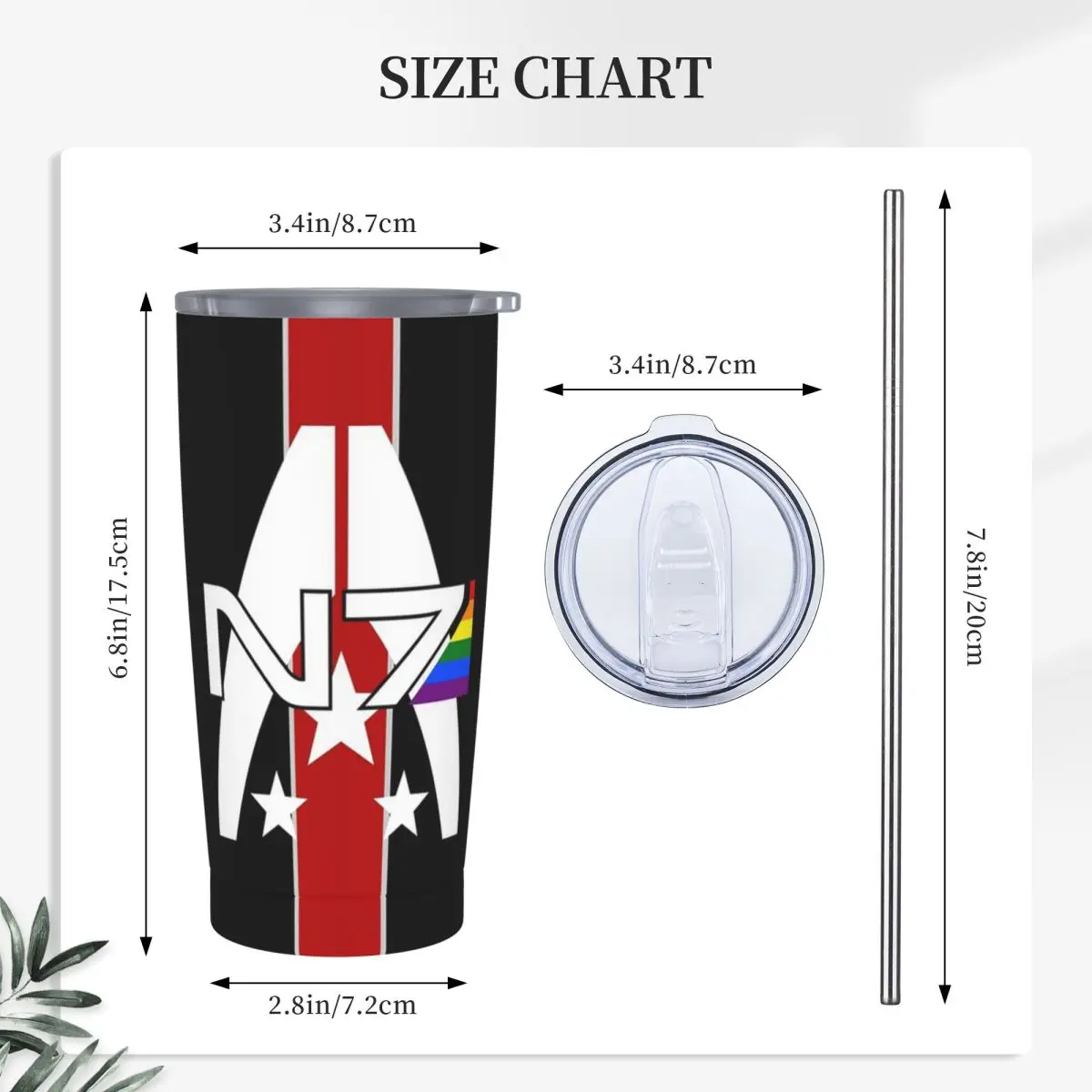 N7 Pride, Mass Effect Stainless Steel Tumbler Vacuum Insulated Mug Thermal Cold Cups Straws With Lid 20oz