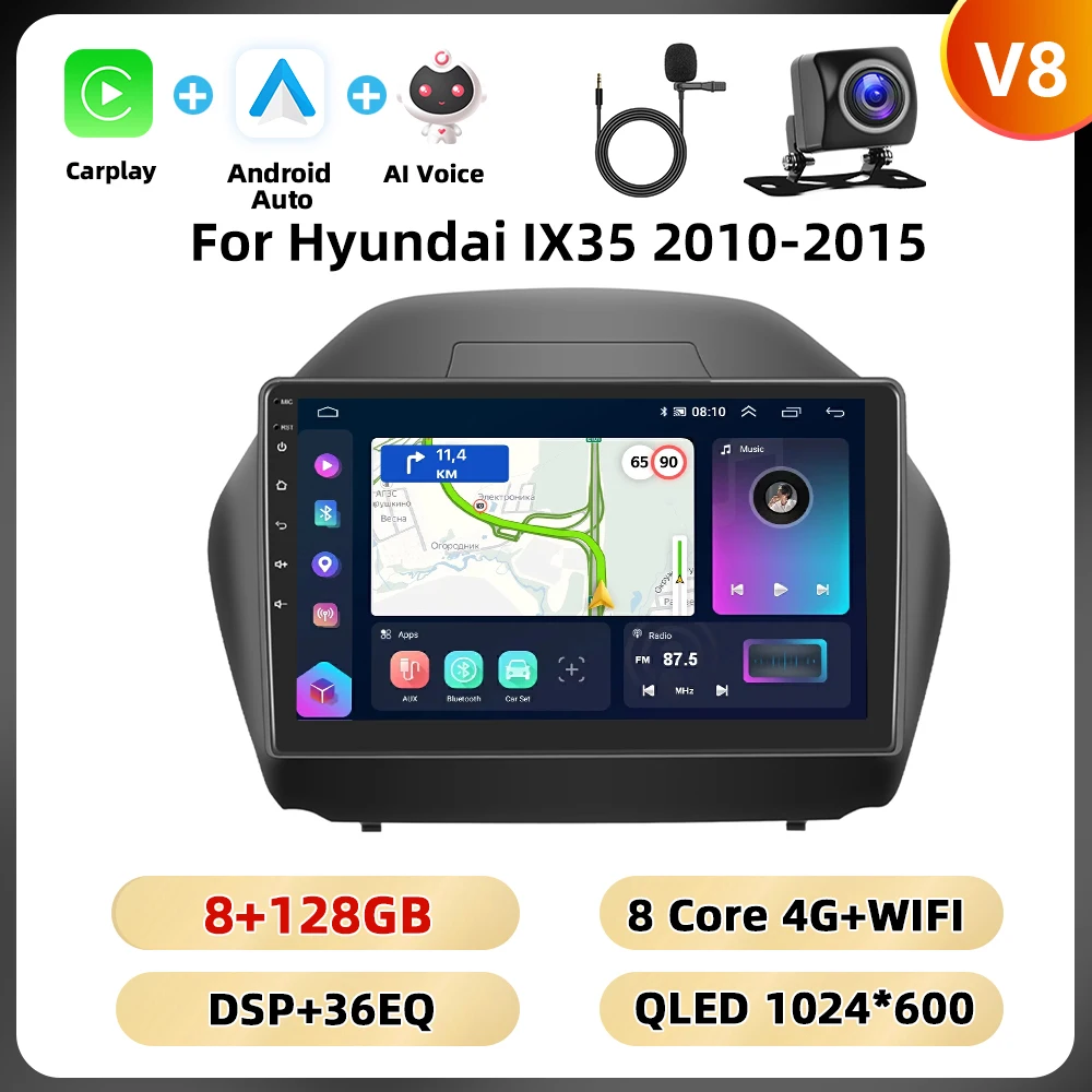 Podofo 10.1 ''Android Autoradio Voor Hyundai Ix35 2010-2015 Multimediaspeler Spiegel Link Wifi 4G Gps Android Auto Carplay Fm Rds