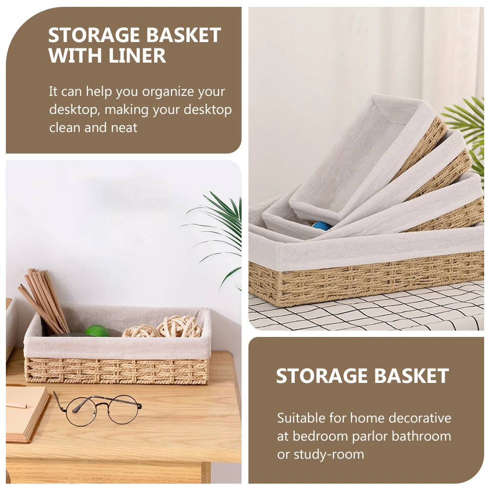 

Woven Storage Basket Small Cream Paper Rope Cloth Desktop ganizer Fabric Liner Removable Washable Bedroom Parlor Bathroom Study