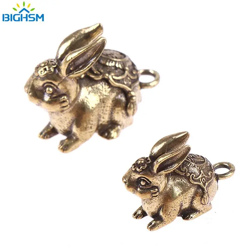 3D Vintage Brass Rabbit Casting Animal Figurine Retro Metal Sculpture Home Office Room Desktop Decoration Collection Craft