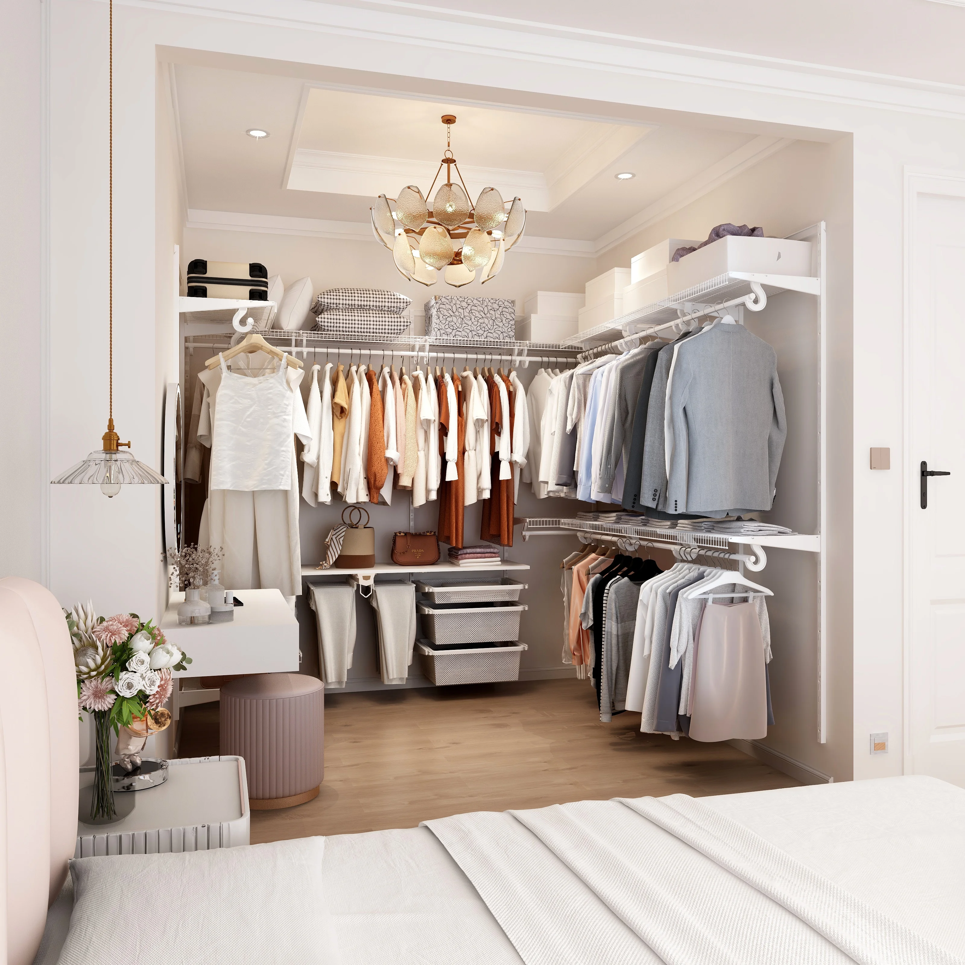 Iron Wall Mounted Home Storage Closet Organization with Multiple Tiers for Wardrobe and Bathroom Storage
