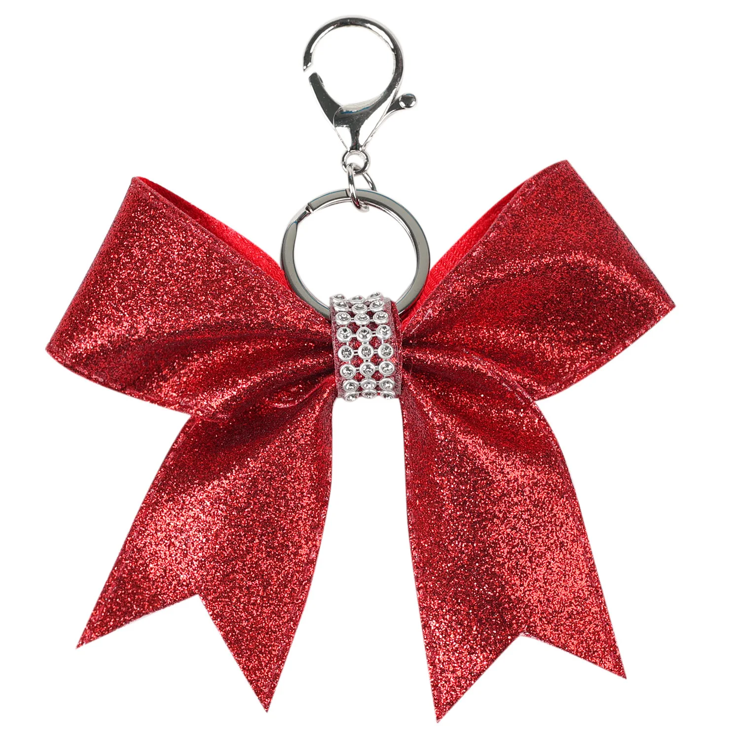 12 CM Fashion Sparkling Glitter Cheerleading Hair Bow Glitter Grosgrain Ribbon Bows Key Ring For Girls And Women