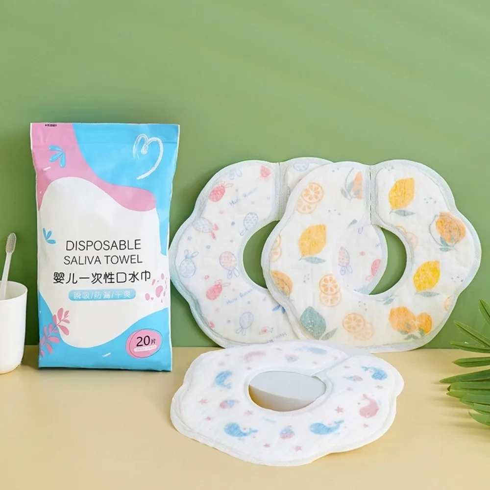 20Pcs/set Waterproof Feeding Bibs Soft Cotton Eco-friendly Infant Burp Cloths Individually Wrapped Rotating Bibs