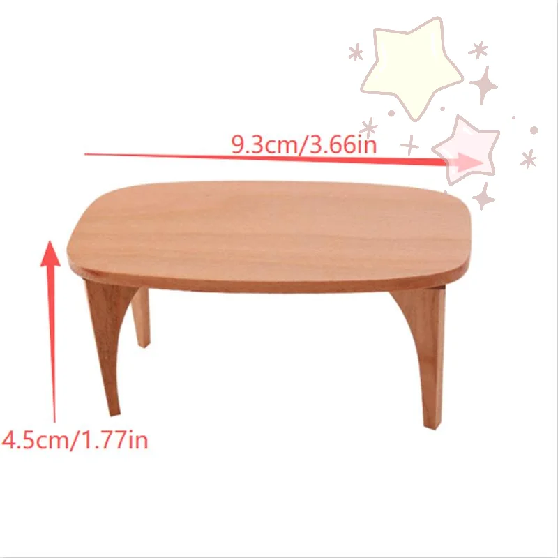1Pcs Cute Dollhouse Miniatures Cherry Tone Wood Coffee Table Side Desk Model Mini Furniture Ornaments For Pretend Play Toy Gifts