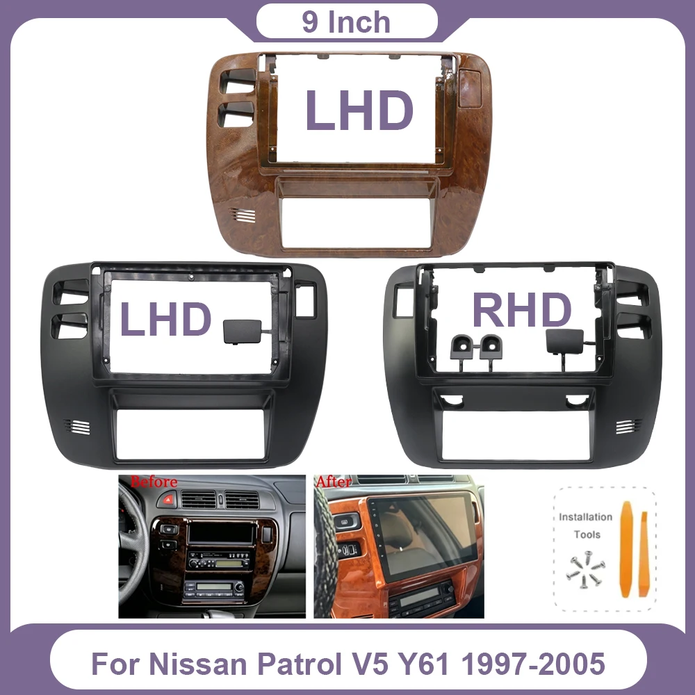 9 Inch Android Car Radio Fascias Dash Frame 2 Din Head Unit GPS MP5 Stereo Player Panel For Nissan Patrol V5 Y61 1997-2005