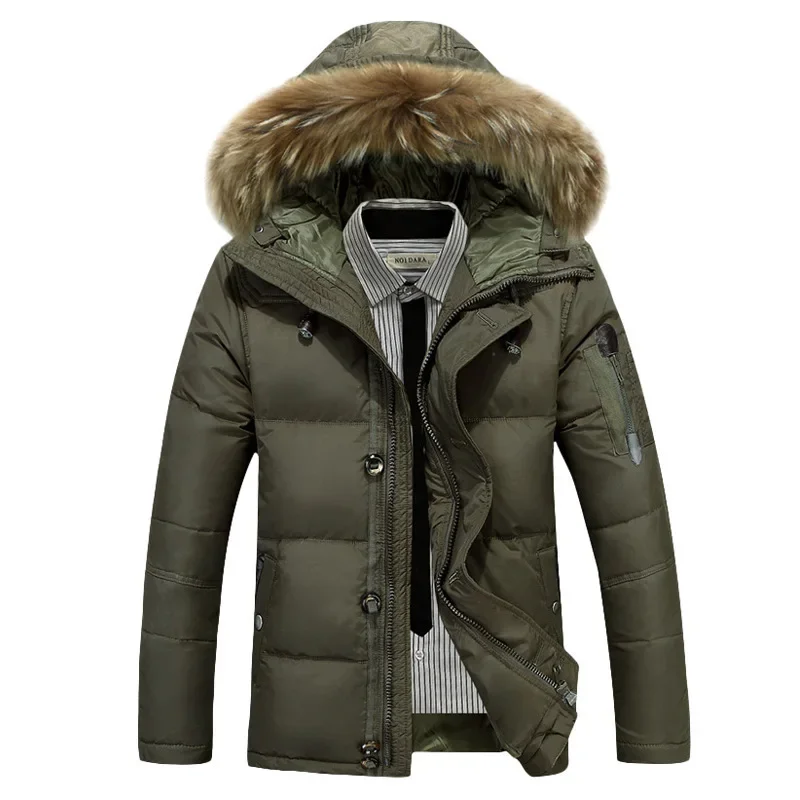 Nuevos abrigos de invierno con cuello de piel y capucha para hombre, abrigos informales de plumón de pato, chaquetas cálidas impermeables a prueba de viento de calidad para hombre, talla